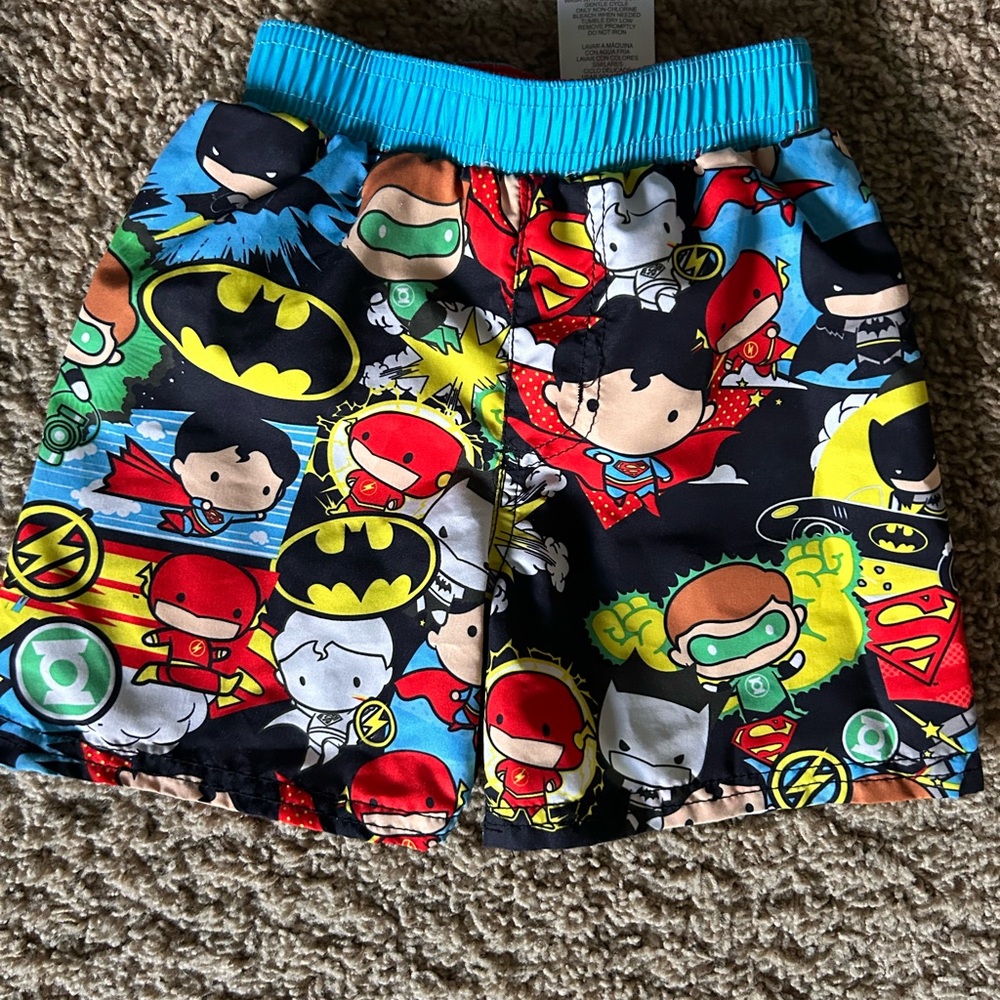 DC Comics Kids Swim Trunks - Multicolor Superhero Design